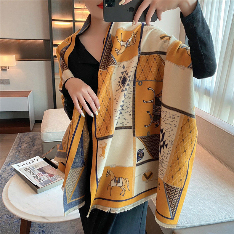 AFRIC Horse Design Cashmere Blend Pashmina/Shawl - 180 x 65 cms