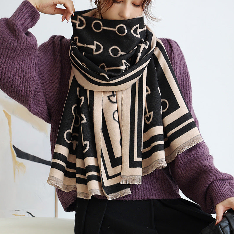 SAMUS Horse Design Cashmere Blend Pashmina/Shawl - 180 x 65 cms