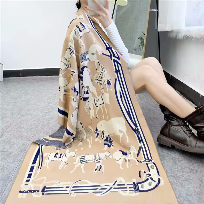 LEON Horse design, Cashmere Blend Pashmina/Shawl - 180 x 65 cms