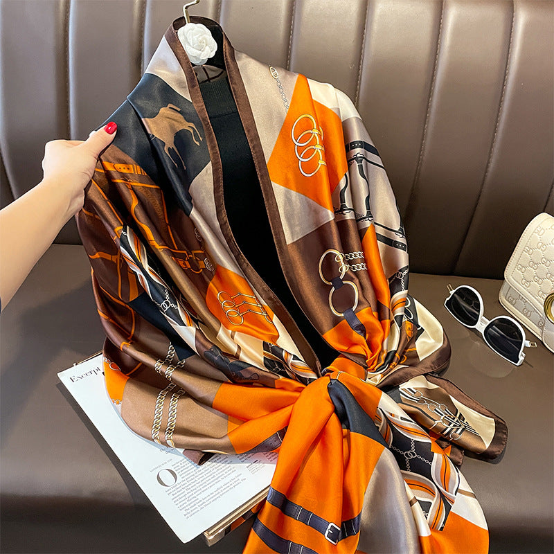 CORDELIA Horse Design, Man-Made Silk Scarf - 180 x 90 cms