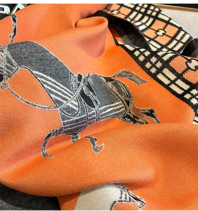 KACE Horse Design Cashmere Blend Pashmina/Shawl - 180 x 65 cms