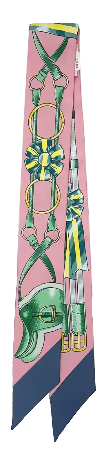 ORLANDO Horse Design Twilly Scarf, Hair or Handbag Tie - 85 x 5 cms PURE SILK