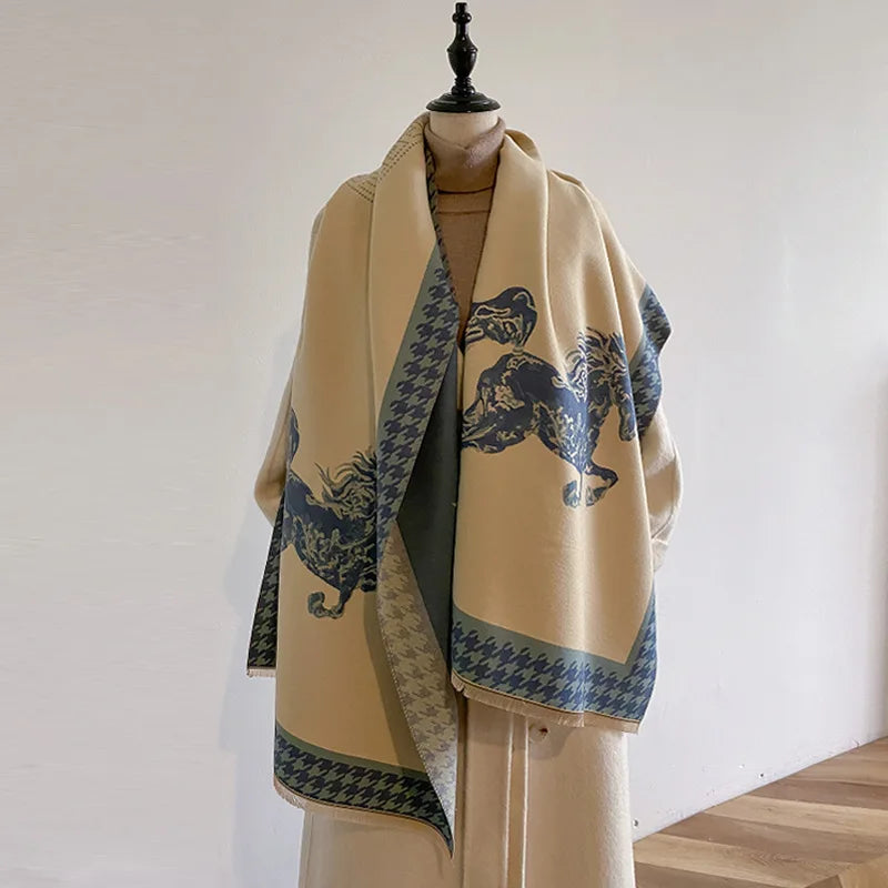 FAYE Horse Design, Cashmere Blend Pashmina/Shawl - 180 x 65 cms