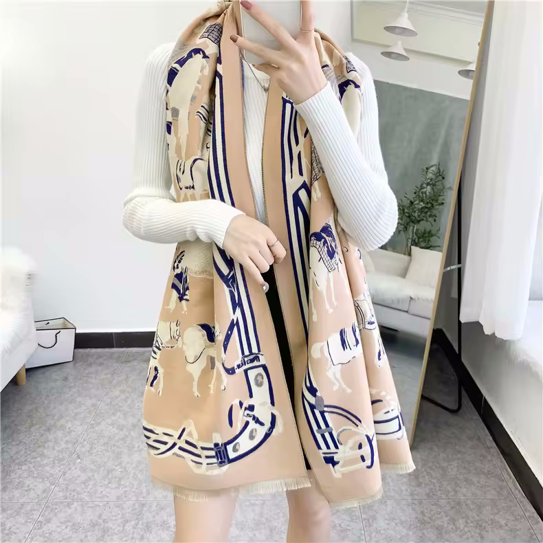 LEON Horse design, Cashmere Blend Pashmina/Shawl - 180 x 65 cms