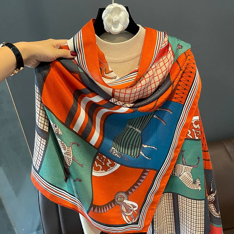 CLARISE Horse Design Linen Look Scarf - 180 x 90 cms