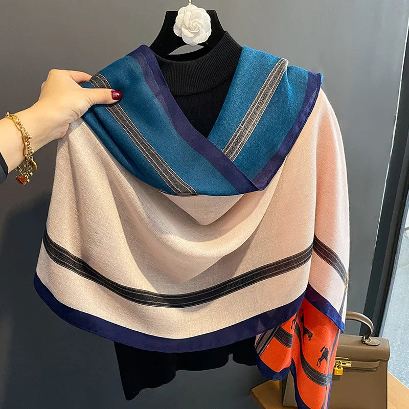 ELOISE Horse Design Linen Look Scarf - 180 x 90 cms