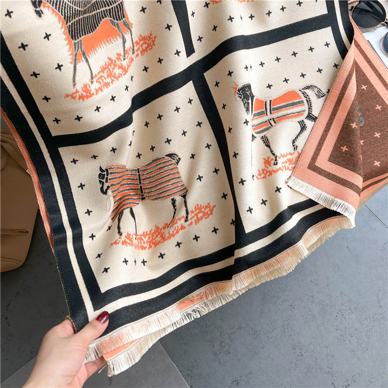 MERILYN Horse Design Cashmere Blend Pashmina/Shawl - 180 x 65 cms