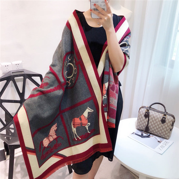 REAGAN Horse Design, Cashmere Blend Pashmina/Shawl - 180 x 65 cms