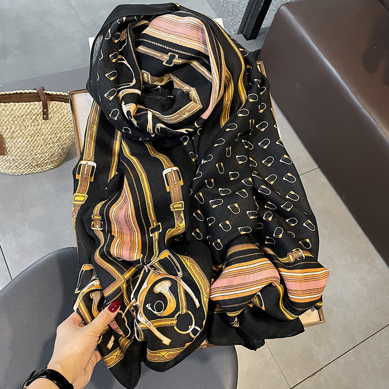 CLARA Horse Design, Linen Look Glitter Scarf - 180 x 90 cms