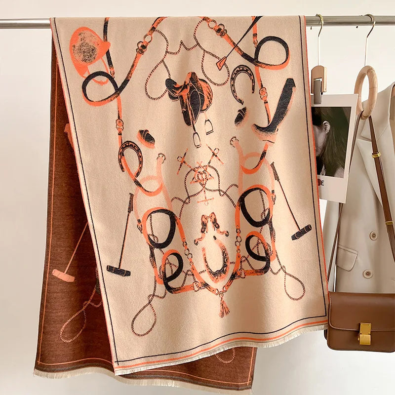 VICTORIA Horse Design, Cashmere Blend Pashmina/Shawl - 180 x 65 cms