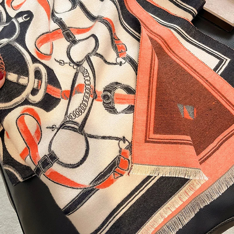 PORTIA Horse Design, Cashmere Blend Pashmina/Shawl - 180 x 65 cms