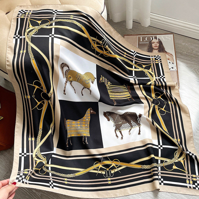 CELIA Horse Design Twill Scarf - 90 x 90 cms