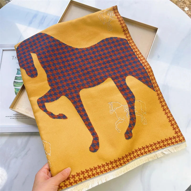 HAZEL Horse Design, Cashmere Blend Pashmina/Shawl - 180 x 65 cms