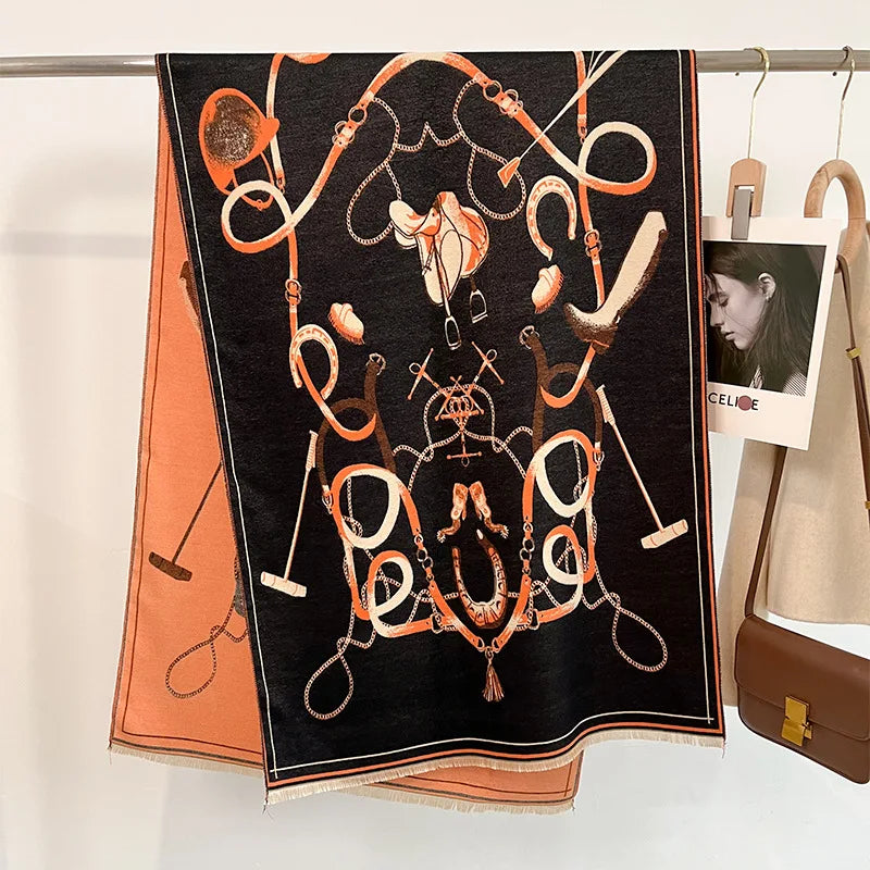 VICTORIA Horse Design, Cashmere Blend Pashmina/Shawl - 180 x 65 cms