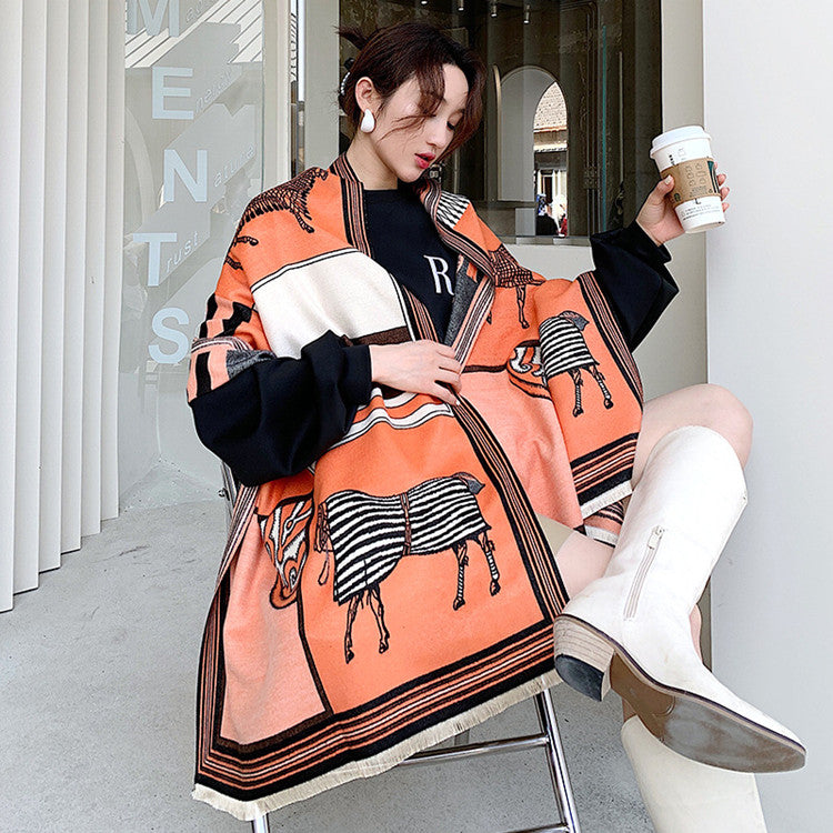 CUTHA Horse Design Cashmere Blend Pashmina/Shawl - 180 x 65 cms