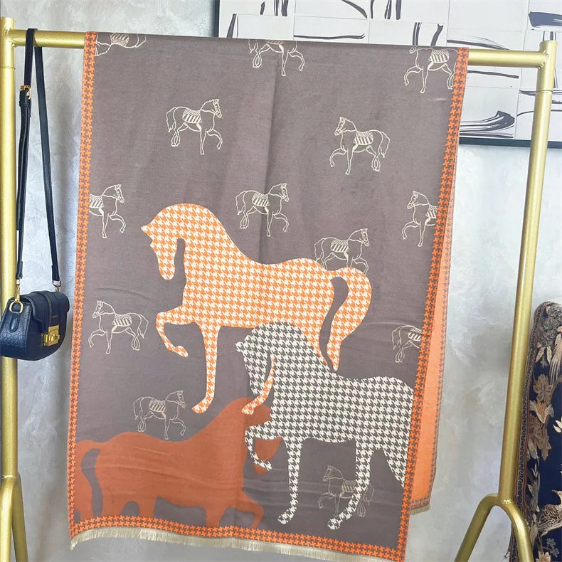 HAZEL Horse Design, Cashmere Blend Pashmina/Shawl - 180 x 65 cms