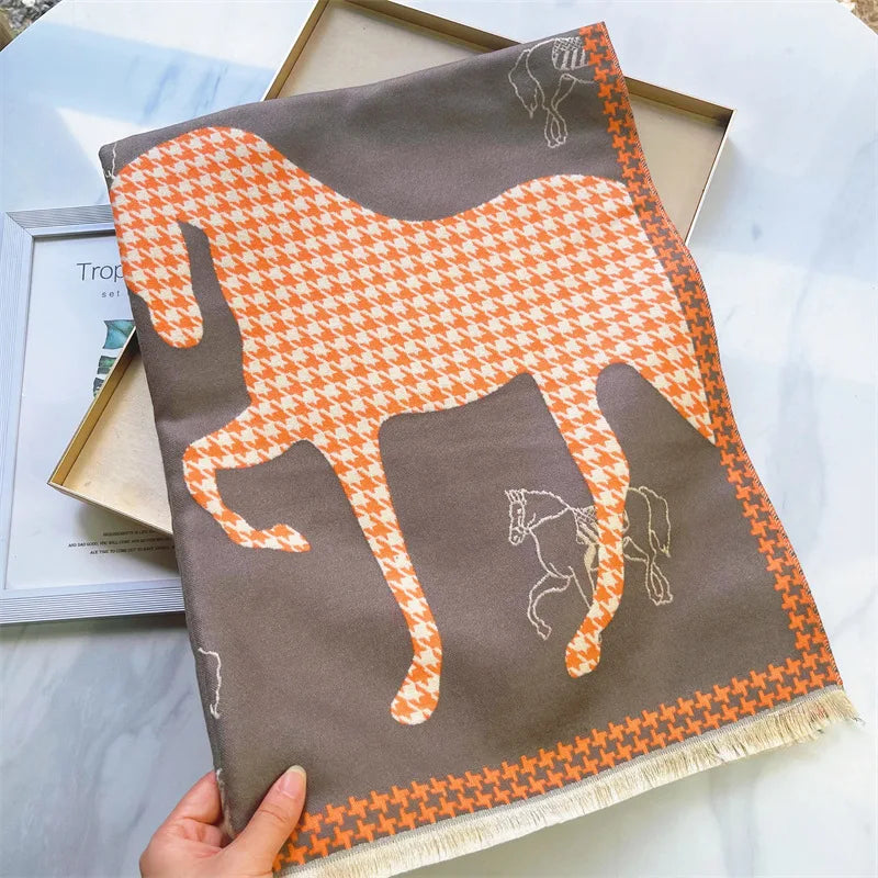 HAZEL Horse Design, Cashmere Blend Pashmina/Shawl - 180 x 65 cms