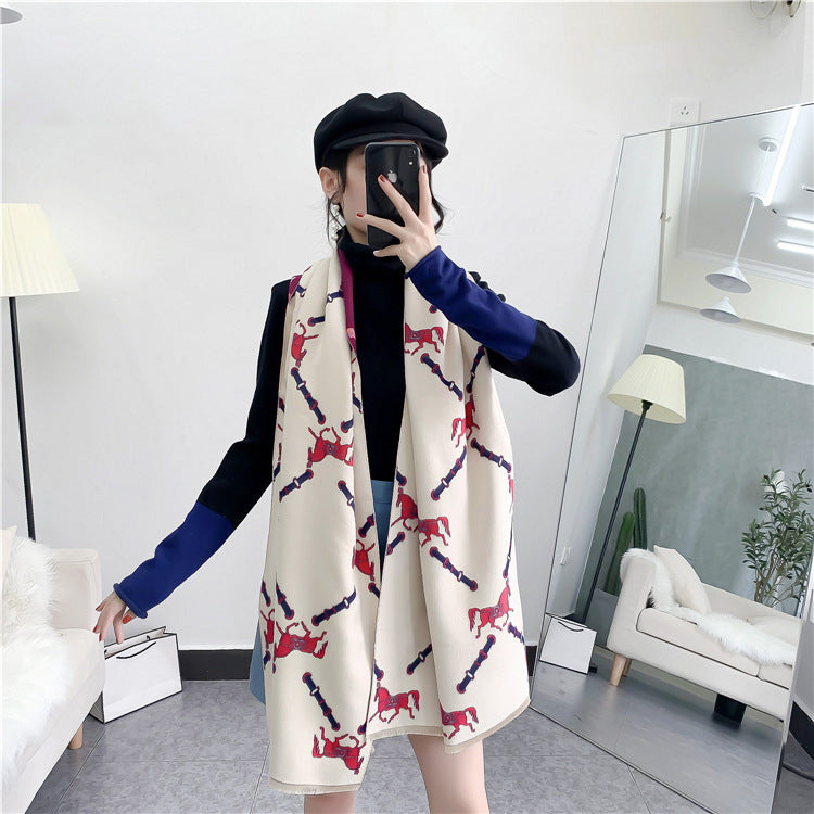 KEIRA Horse Design Cashmere Blend Pashmina/Shawl - 180 x 65 cms