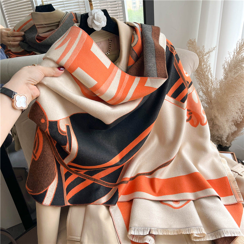 MEARNA Horse Design Cashmere Blend Pashmina/Shawl - 180 x 65 cms