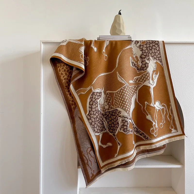 CAMILLA Horse Design, Cashmere Blend Pashmina/Shawl - 180 x 65 cms