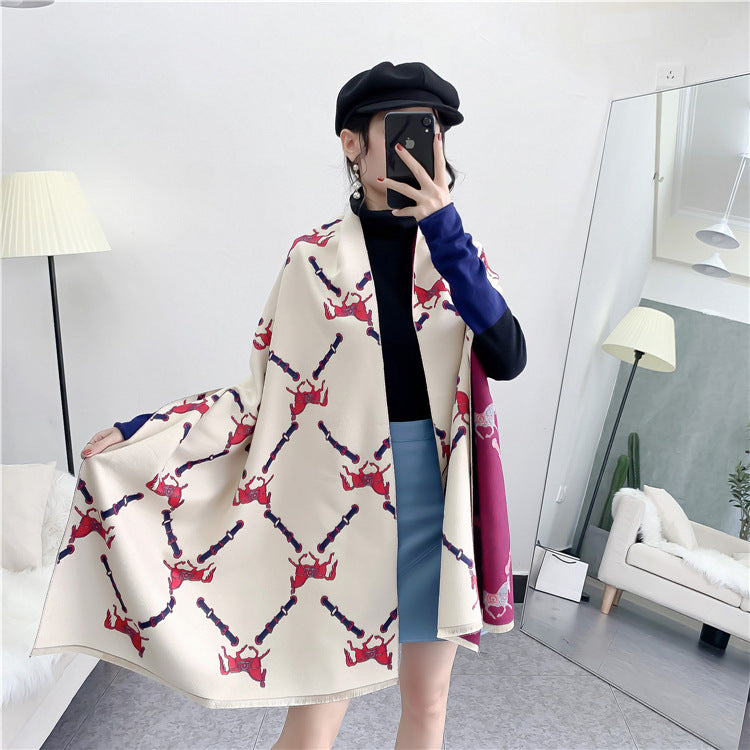 KEIRA Horse Design Cashmere Blend Pashmina/Shawl - 180 x 65 cms