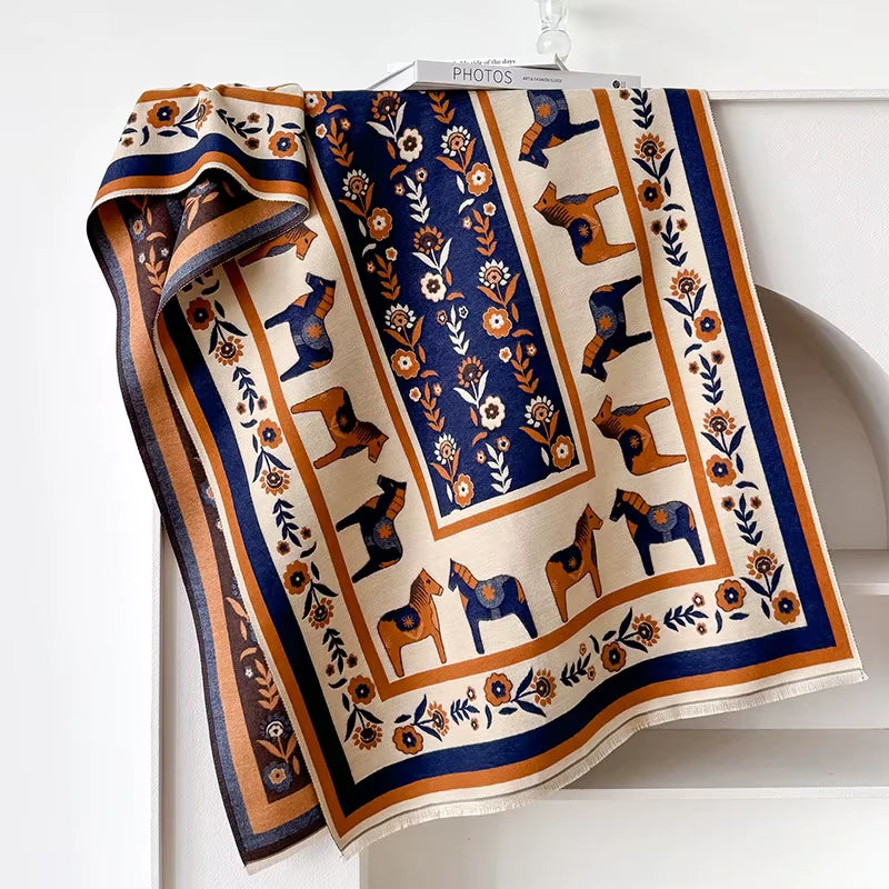STOCKHOLM Horse Design, Cashmere Blend Pashmina/Shawl - 180 x 65 cms