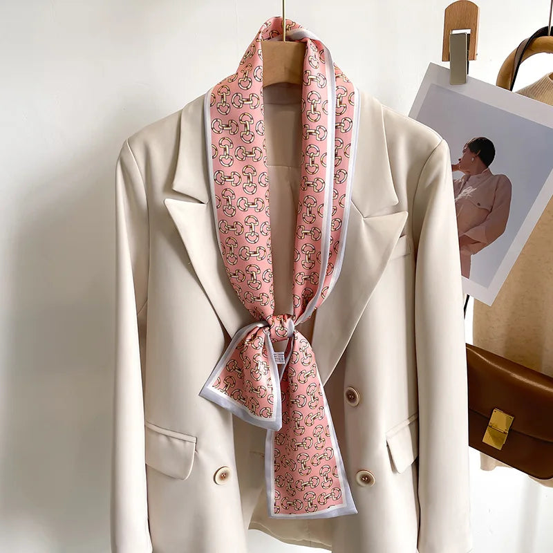 GERALDINE Horse Design, Silk Look Satin Skinny Scarf - 148 X 12 cms