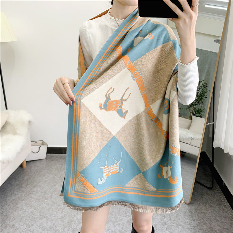 EULA Horse Design Cashmere Blend Pashmina/Shawl - 180 x 65 cms