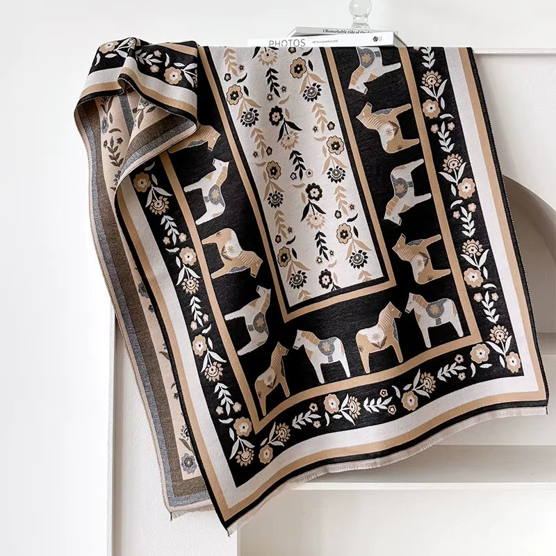 STOCKHOLM Horse Design, Cashmere Blend Pashmina/Shawl - 180 x 65 cms