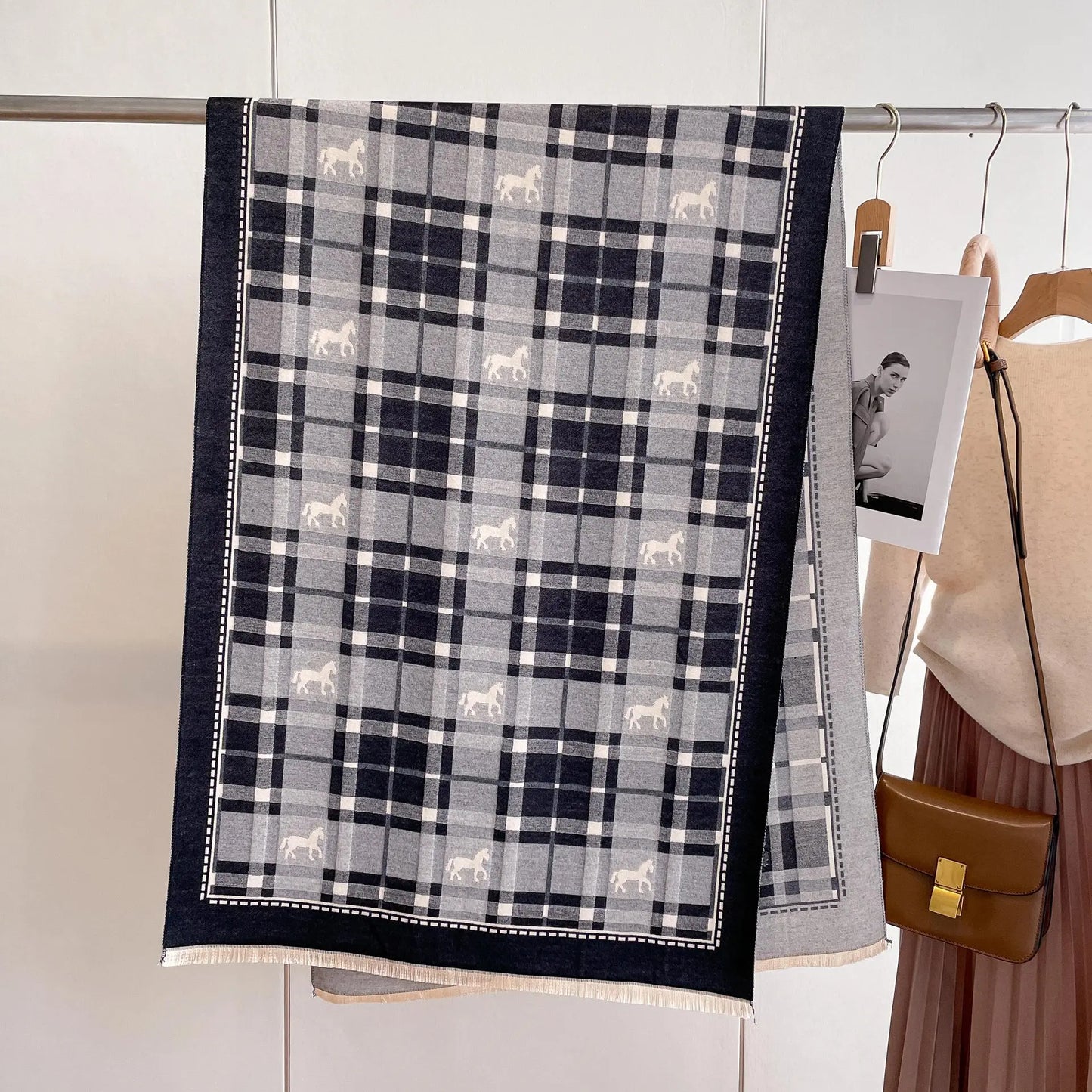 AUDREY Horse Design, Cashmere Blend Pashmina/Shawl - 180 x 65 cms