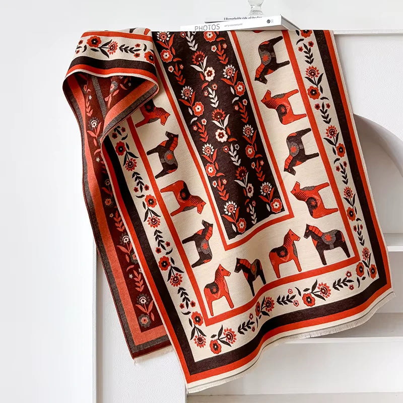 STOCKHOLM Horse Design, Cashmere Blend Pashmina/Shawl - 180 x 65 cms