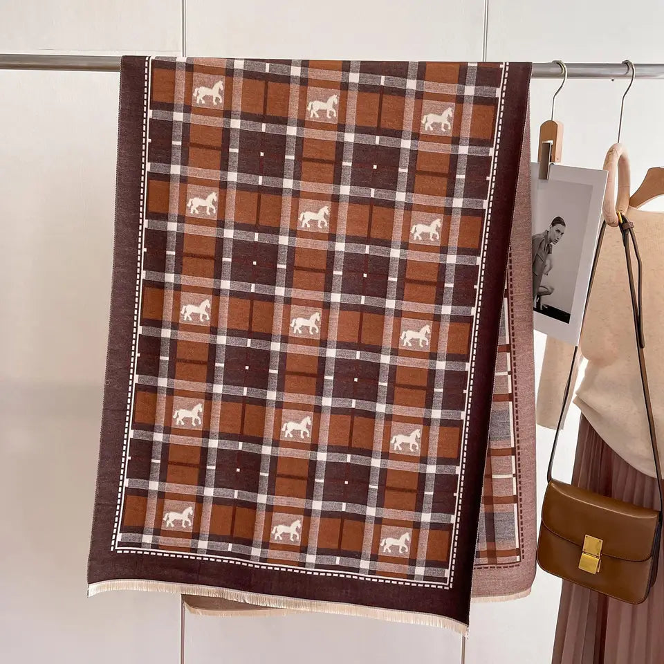 AUDREY Horse Design, Cashmere Blend Pashmina/Shawl - 180 x 65 cms