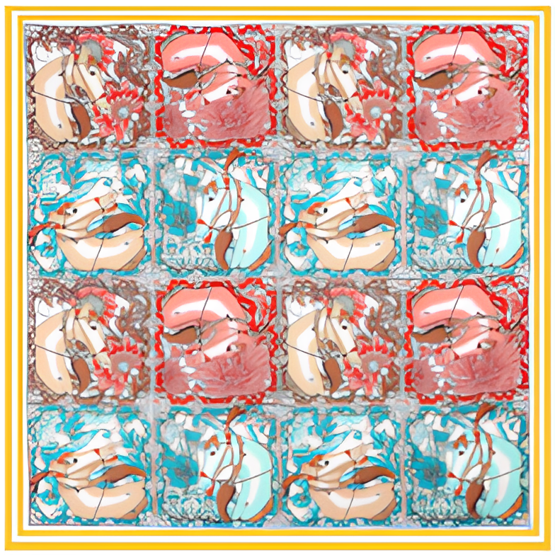 ADELAIDE Horse Design, Made-Made Silk Twill Scarf - 130 x 130 cms