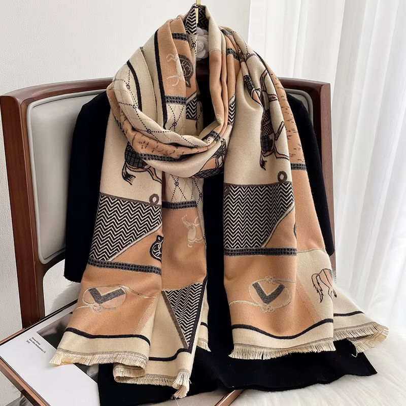 AFRIC Horse Design Cashmere Blend Pashmina/Shawl - 180 x 65 cms
