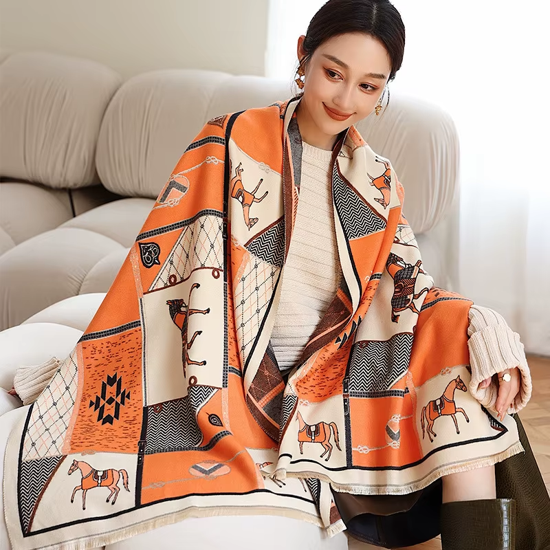 AFRIC Horse Design Cashmere Blend Pashmina/Shawl - 180 x 65 cms