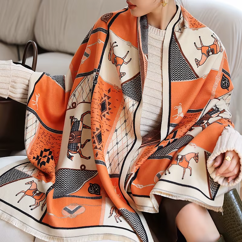 AFRIC Horse Design Cashmere Blend Pashmina/Shawl - 180 x 65 cms