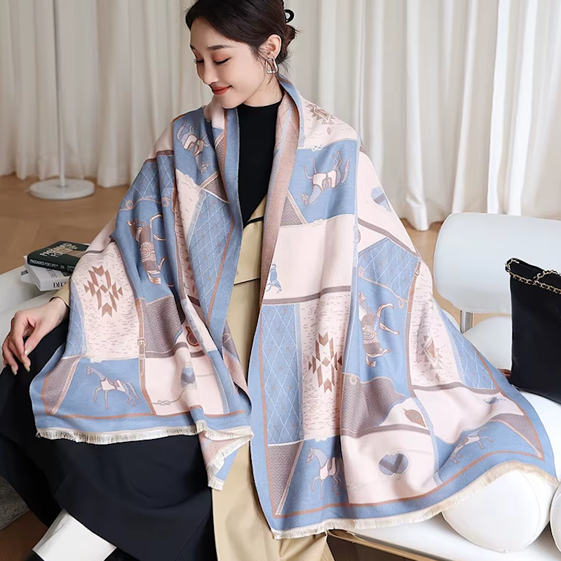 AFRIC Horse Design Cashmere Blend Pashmina/Shawl - 180 x 65 cms