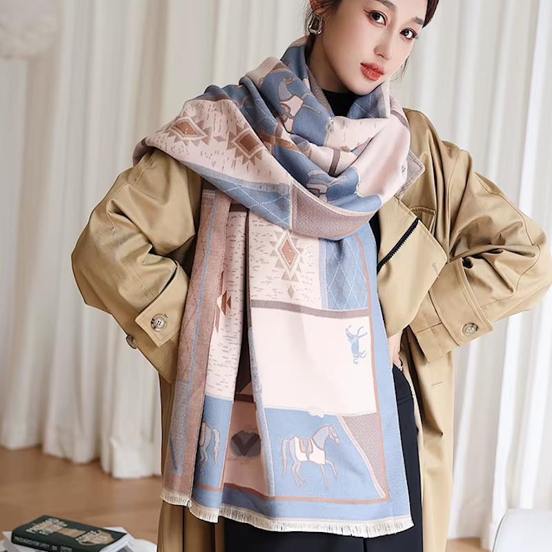 AFRIC Horse Design Cashmere Blend Pashmina/Shawl - 180 x 65 cms