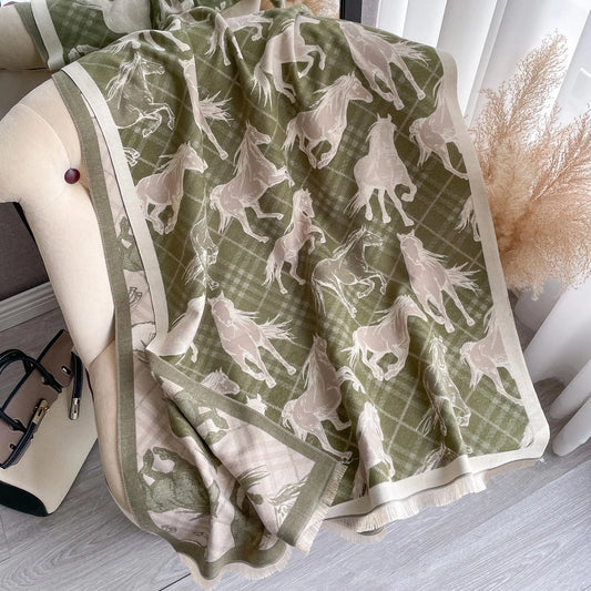 BELLE Horse design, Cashmere Blend Pashmina/Shawl - 180 x 65 cms