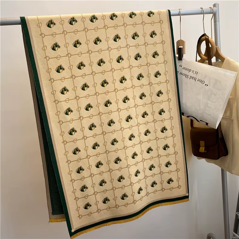 BRIANNA Horse Design Cashmere Blend Pashmina/Shawl - 180 x 65 cms