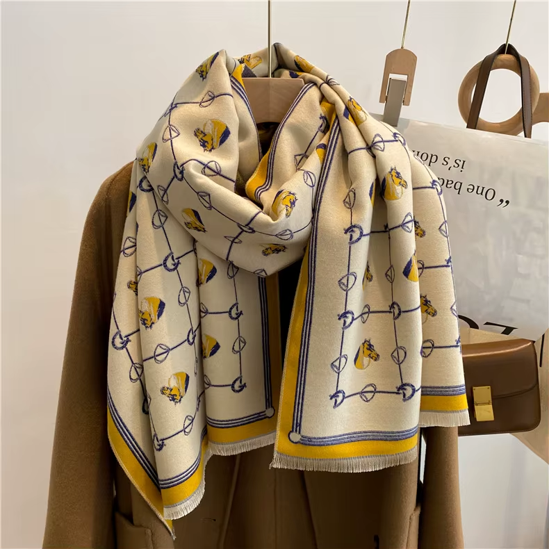 BRIANNA Horse Design Cashmere Blend Pashmina/Shawl - 180 x 65 cms