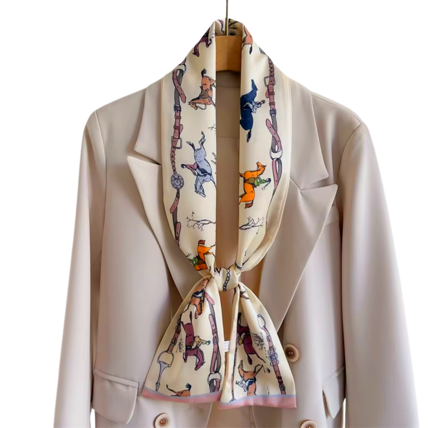 BYRON Horse Design Silk Look Satin Skinny Scarf - 145 X 13 cms