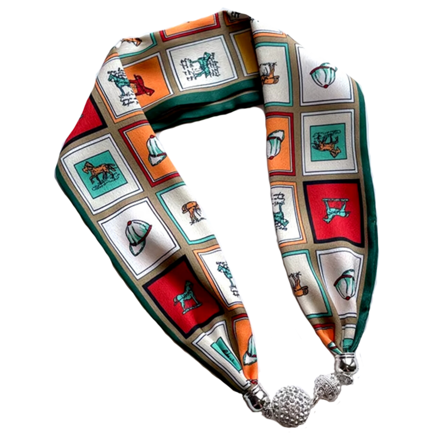 CARA Horse Design Satin Necktie/Scarf with Magnetic Clip - 13 x 60 cms
