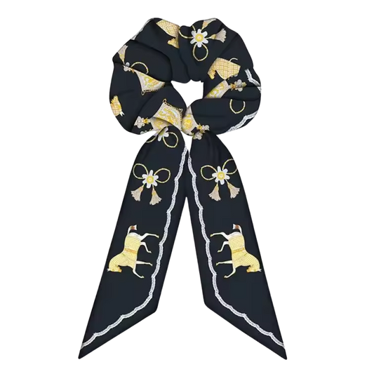 CHANTAL SCRUNCHIE TWILLY COMBO Horse Design Hair Tie with Ribbon