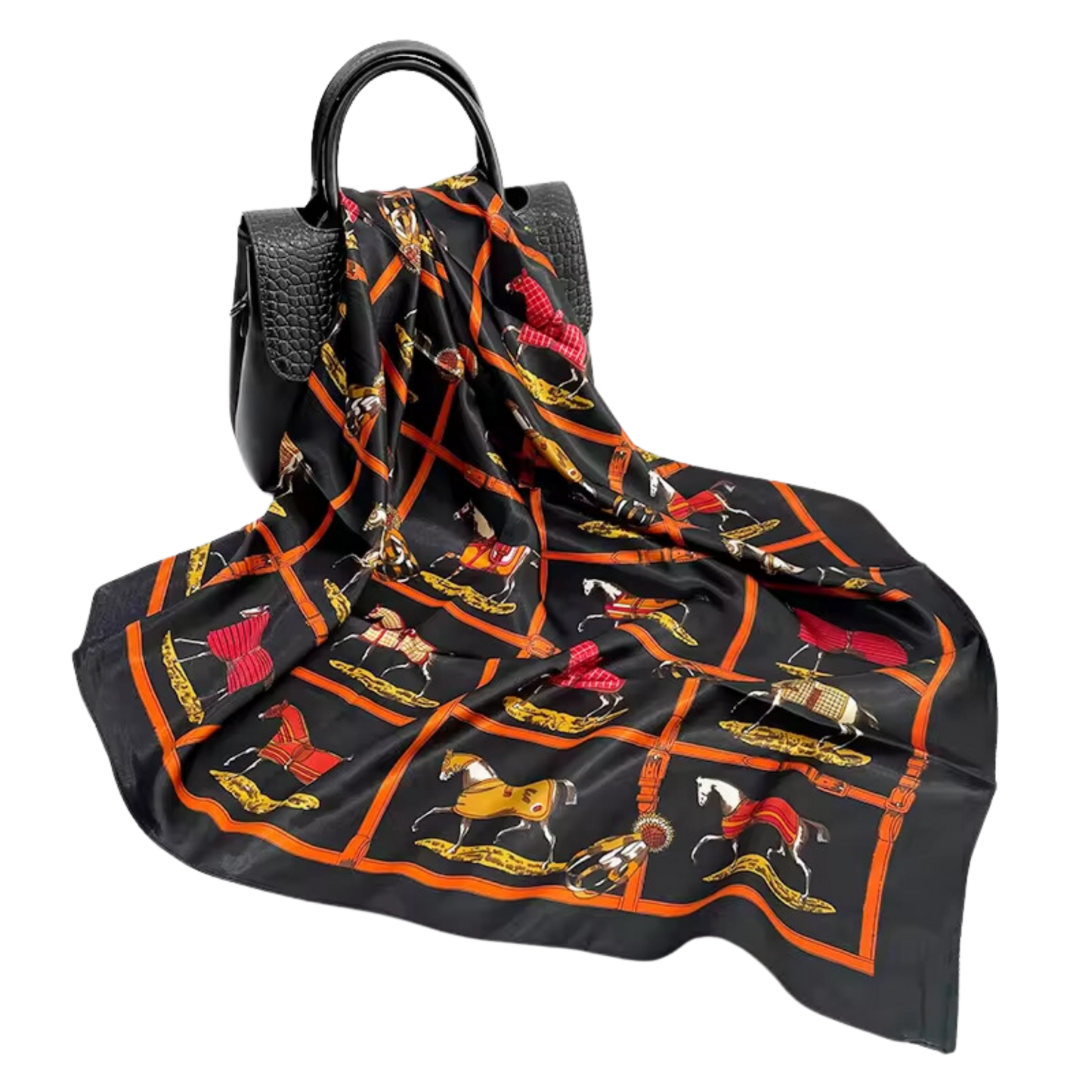 CHERRY Horse Design Satin Scarf - 90 x 90 cms
