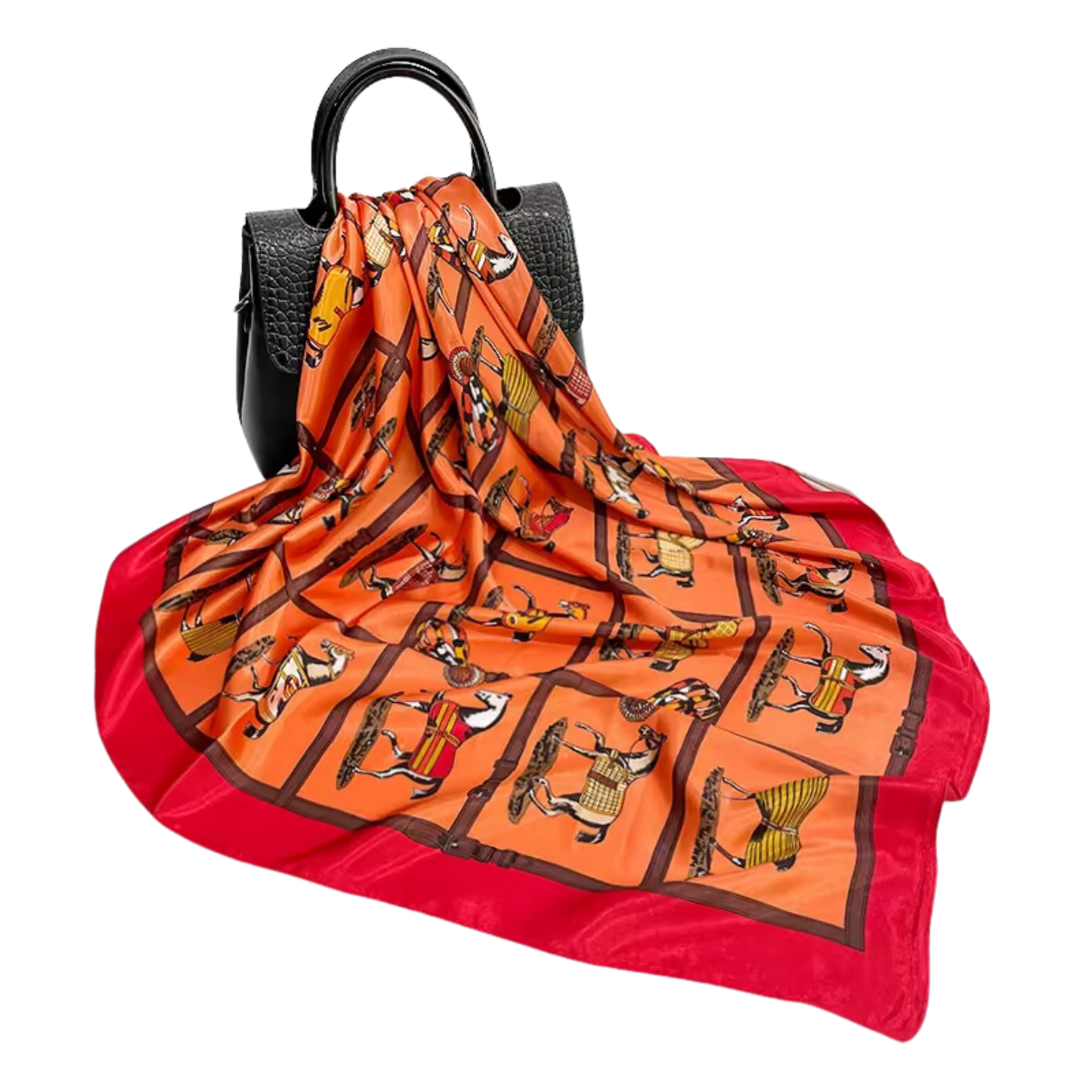 CHERRY Horse Design Satin Scarf - 90 x 90 cms