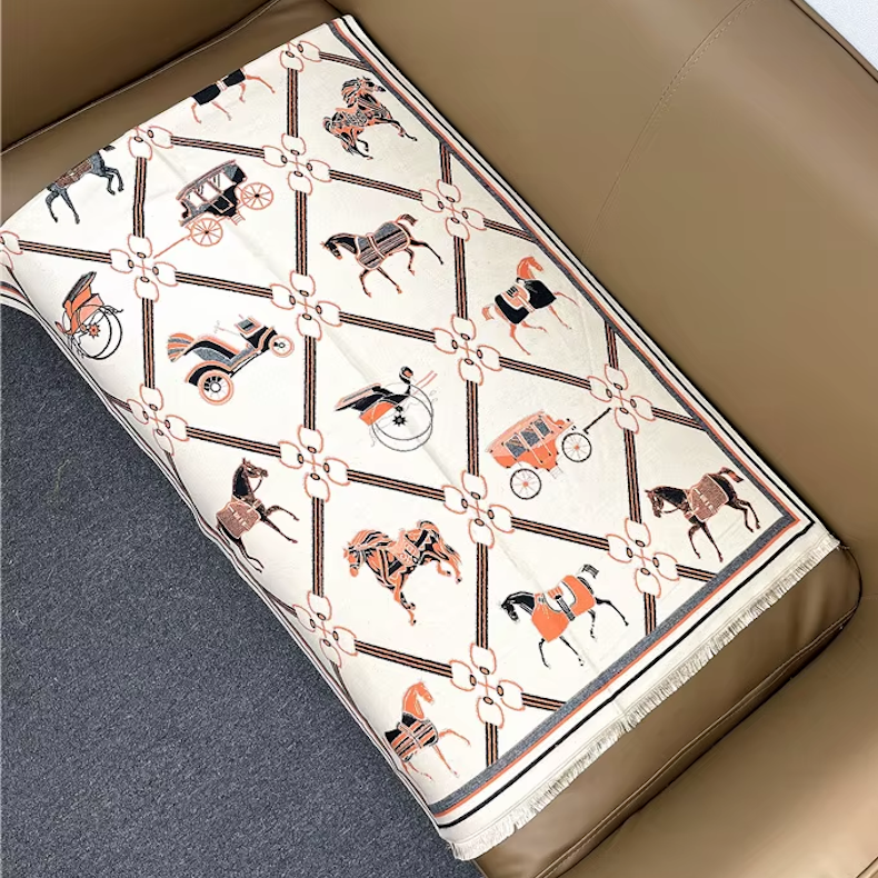 CLAIRE Horse Design Cashmere Blend Pashmina/Shawl - 180 x 65 cms
