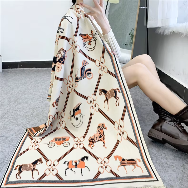CLAIRE Horse Design Cashmere Blend Pashmina/Shawl - 180 x 65 cms