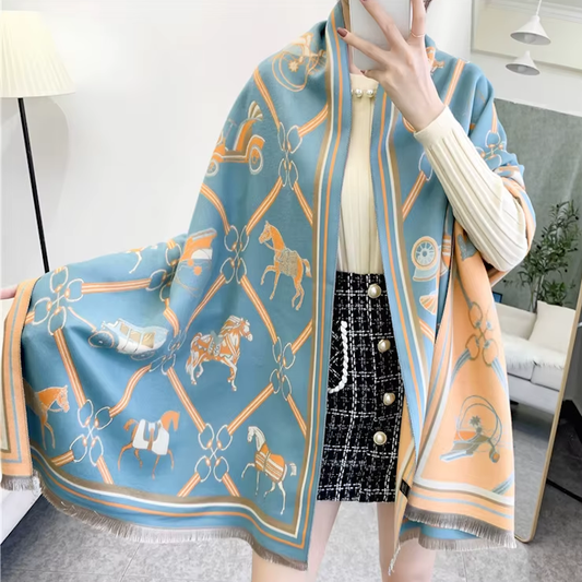 CLAIRE Horse Design Cashmere Blend Pashmina/Shawl - 180 x 65 cms