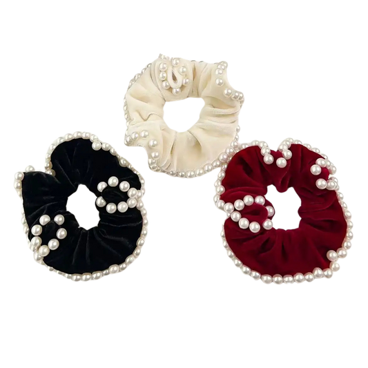 CLAUDINE Velvet and Pearl Edged Hair Scrunchie
